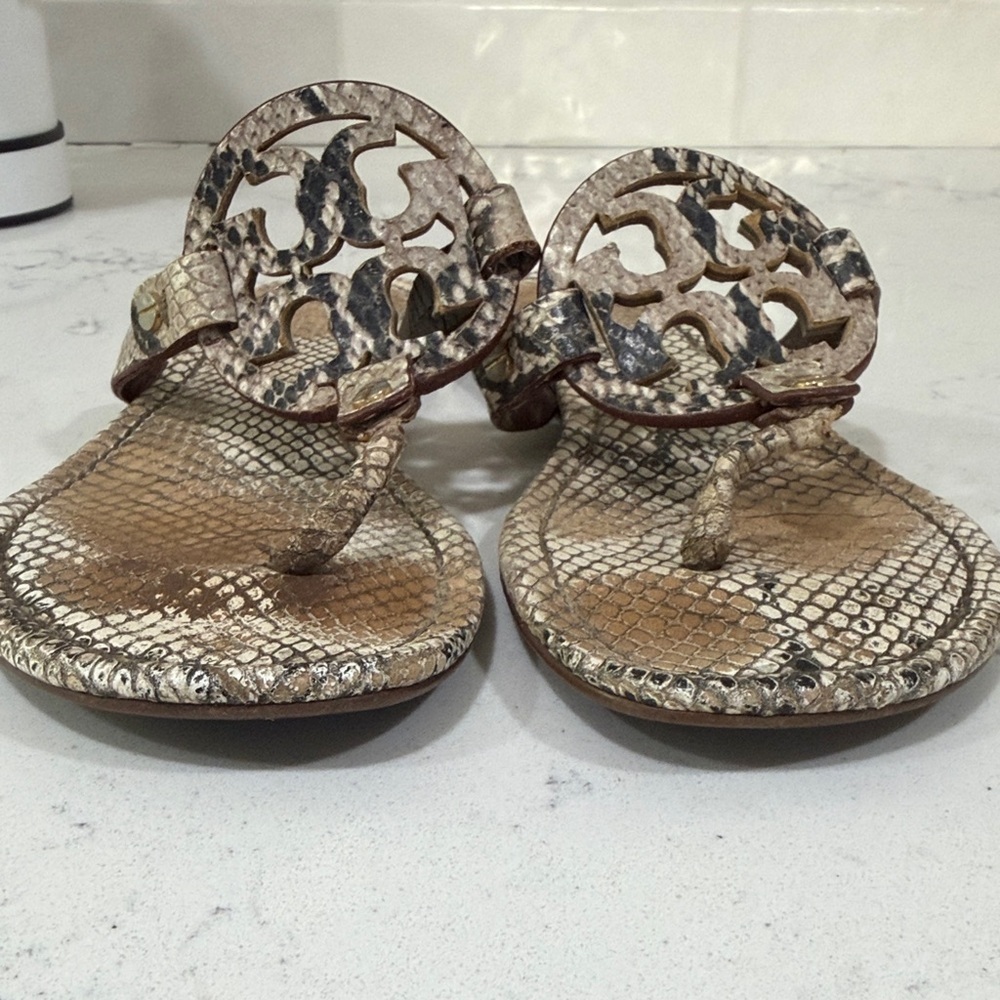 Tory Burch Snakeskin Miller Sandals Size 8 - Picture 4 of 6